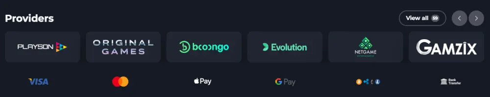 FelixSpin fornitori di software di alto livello tra cui Playson ed Evolution Gaming.